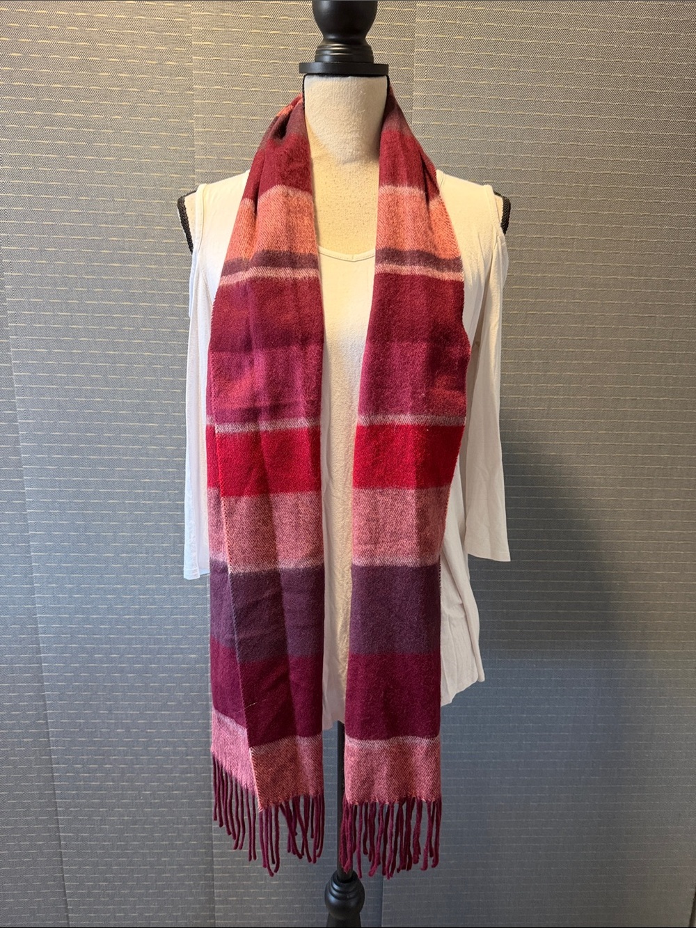 Cejon Red Wide Striped Fringe Scarf